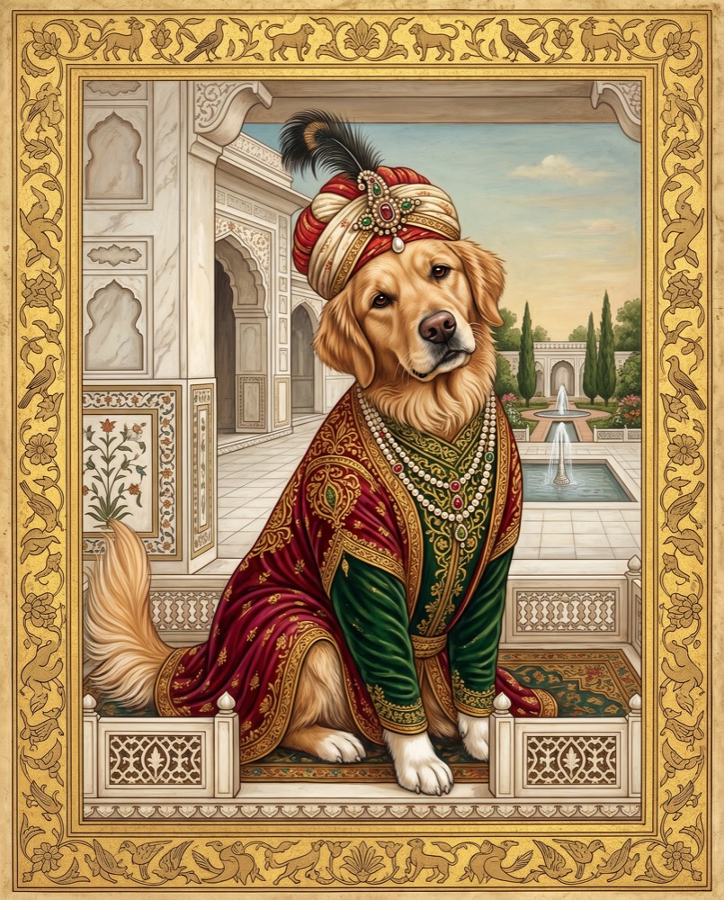 Mughal Royalty pet portrait of a golden retriever